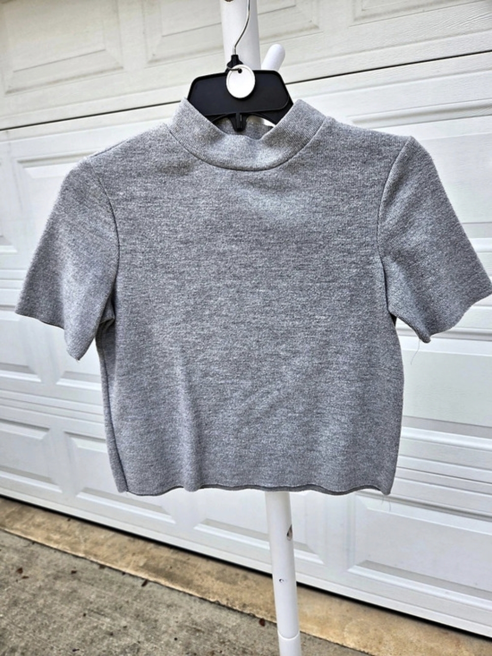 Zara Gray Mock Neck Short Sleeve Top Crop Top Size Small